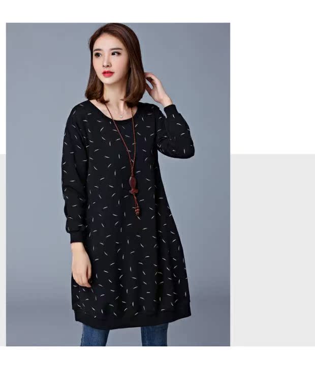 Mùa thu đông sản phẩm mới size lớn thời trang nữ béo mm cộng với nhung dày cổ tròn thả lỏng đầm dài tay dài váy đi dự tiệc cưới dễ thương