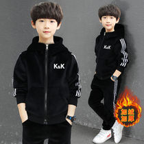 Childrens Clothing Boy Autumn Winter Clothing Suit Plus Suede Thickening 2021 New CUHK Boy Boy Winter Gold Velvet Korean Version