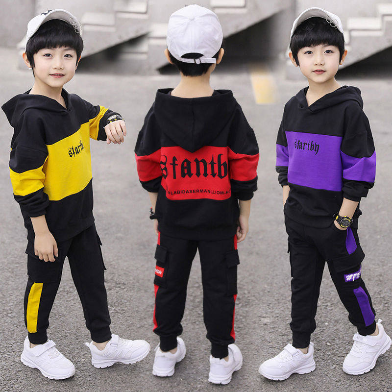 Boys' autumn and winter suits 2021 new children's plus velvet thickening autumn and winter middle and large children's clothes two-piece suit