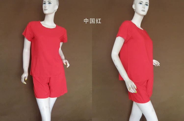 Tốt màu rắn cotton lụa ngắn tay quần short phù hợp với bông lụa đồ ngủ phụ nữ mùa hè buổi sáng đào tạo giản dị và thoải mái của phụ nữ quần áo