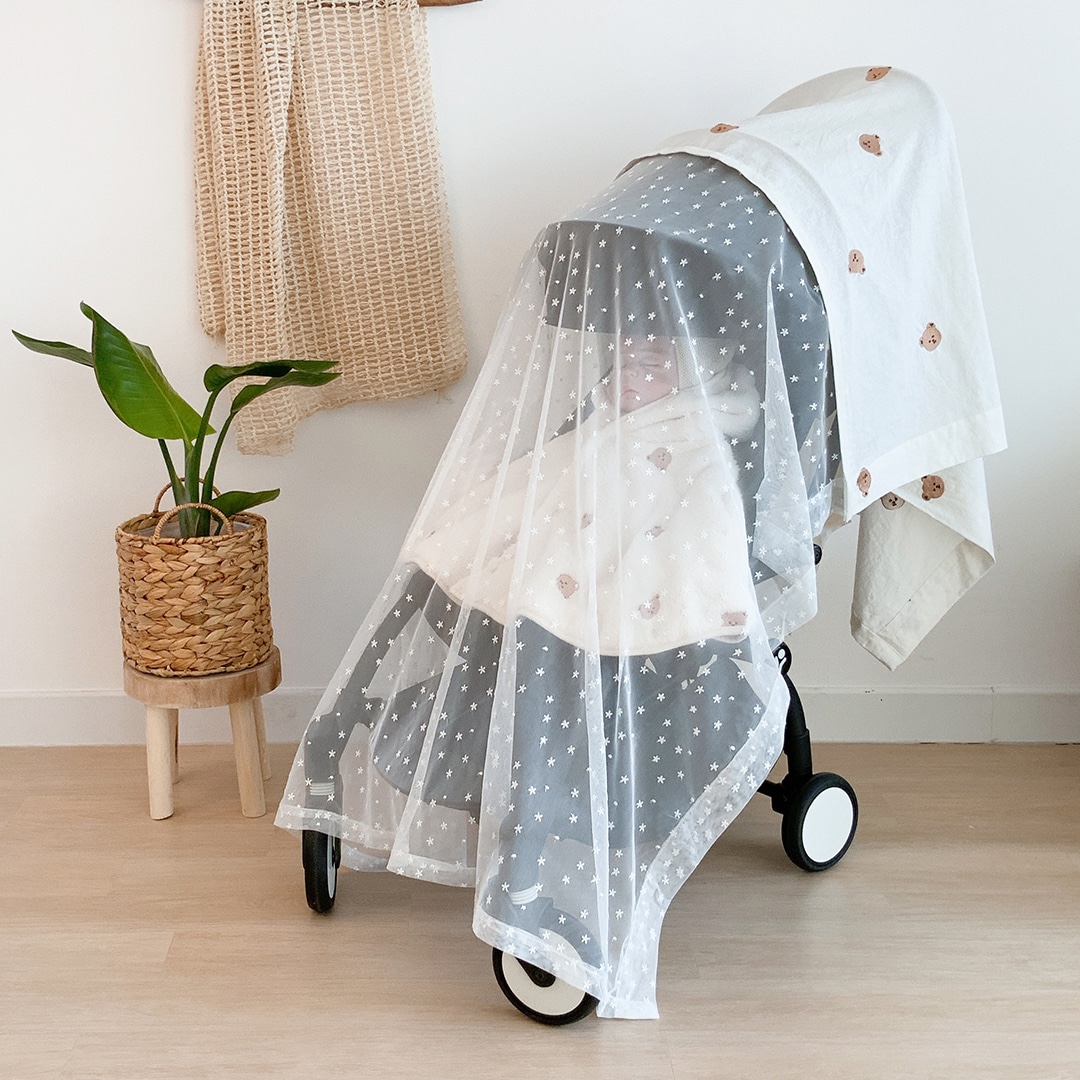 Korea Dottodot stroller mosquito net full-cover universal baby embroidered anti-mosquito curtain stroller sunscreen anti-mosquito cover