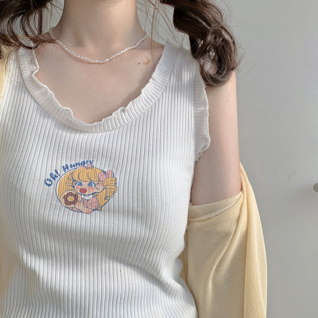 Encore Original Hungry Moment Summer New Japanese Tops Slim-fitting Wooden Ears Girls Small Camisole Inside