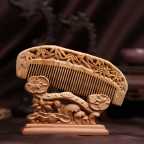 Peach wood carving flower wood comb creative gift medium bamboo section High carved comb anti-static anti-hair loss