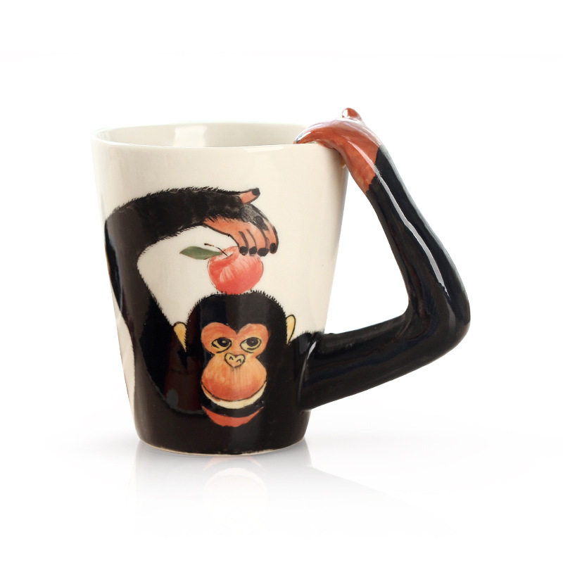 3d Solid Hand Painted Animal Cup Ceramic Mug New Peculiar Creative Cup With Tea Cup Mark Cup Orangutan Emulation Monkey