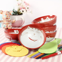 Property Cat Rice Bowls Delight Version Home Ceramic Creative Gift Box Suit 6 bowls delivered 6 Double chopsticks bowls Mat Rice Spoon