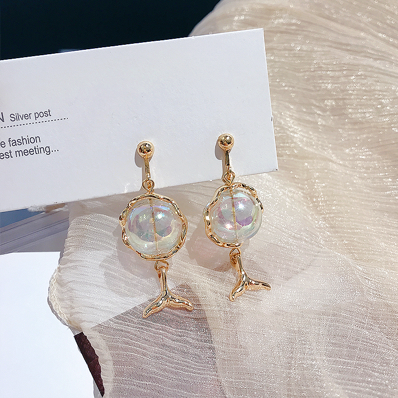 French mermaid tears symphony bubble glass ball earrings Exquisite drop earrings Super fairy quality Korean personality earrings ear clip