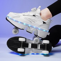 Deformed Heelys four-wheeled double-row adult high-looking roller skates for children who can walk for boys and girls beginners