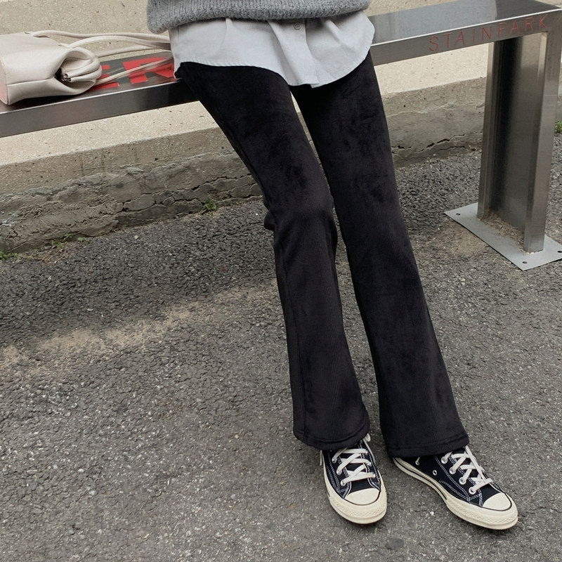 Thickened 2021 Light Core Suede Micro Horn Pants High Waist Commute Winter Black 100 Hitch Feel Free Ironing Woman Inner Hitch Pants