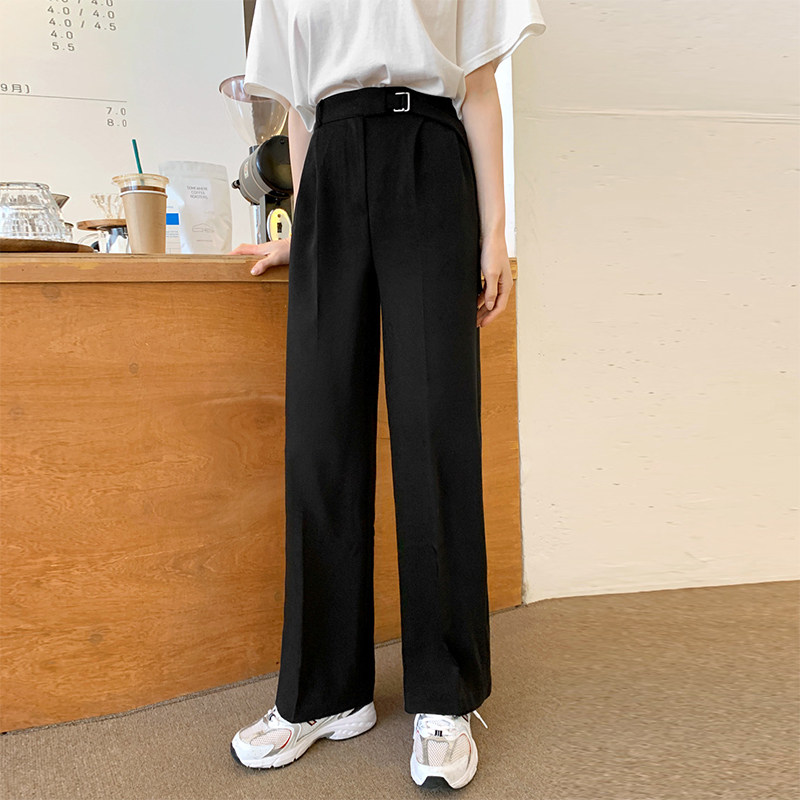 Summer 2022 straight leg elasticated long pants wide leg ladies casual trousers loose high waist commuter black loose fit