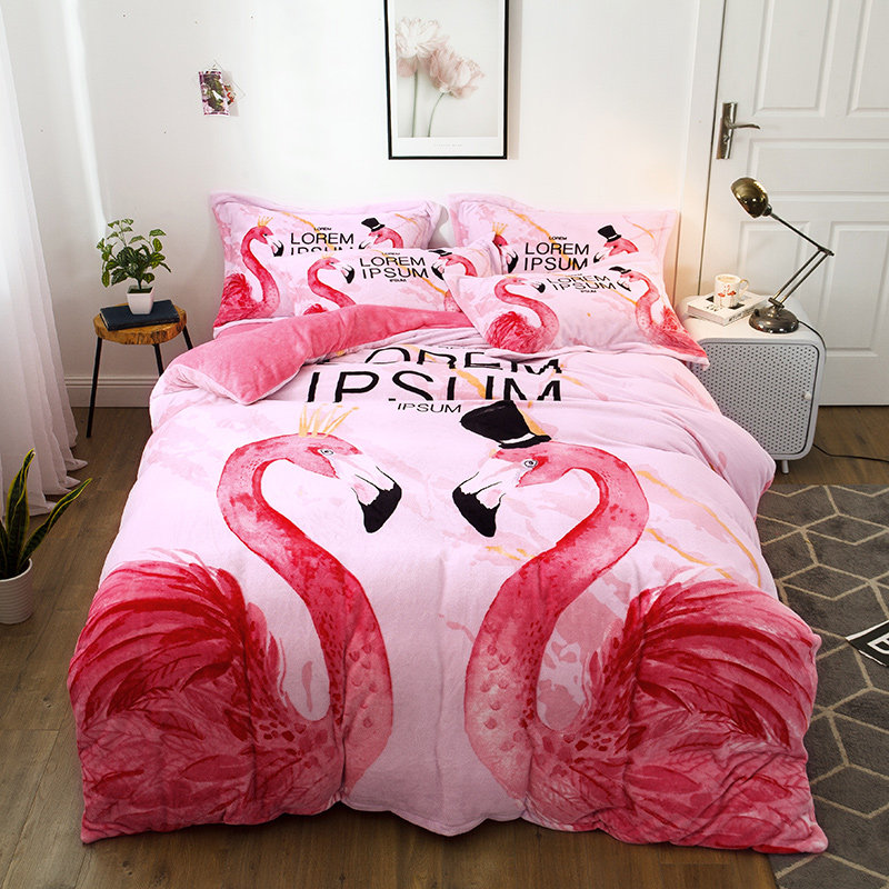 Winter thickened warm flannel 4 four-piece set coral velvet double-sided plush duvet cover single hat on the supplies