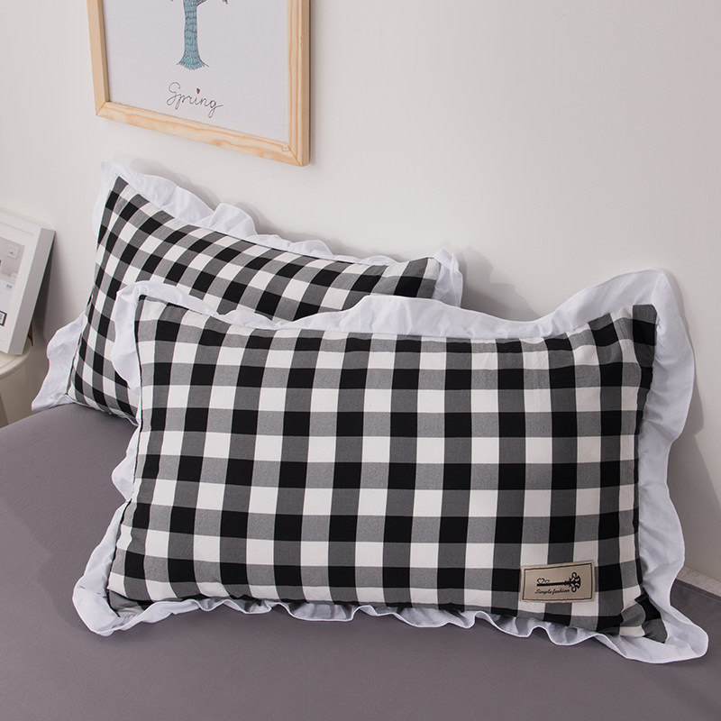 Korean version lotus leaf lace pillow headgear oversoft and pro-skin striped plaid single pair pair with 48x74cm pillow leather