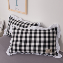 Korean version lotus leaf lace pillow headgear oversoft and pro-skin striped plaid single pair pair with 48x74cm pillow leather