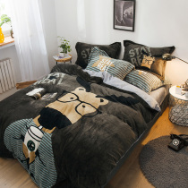 Winter Thickened warm flange suede Four pieces of Coral Suede Quilt Cover Bed Linen Aflalle Suede Bed Bedding Net Red