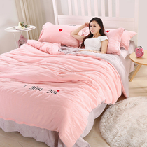 Net red washed cotton four pieces of pure vegetarian colour minimalist cover sheet 1 bed linen 1 2m1 8M metres of bedding ins4