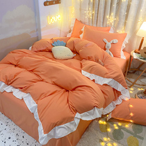 Han style Ins wind bed hat bed sheet bed sheet bed 4 pieces Girl Hearts Princess Wind 4 Quilt single bed Three sets 3