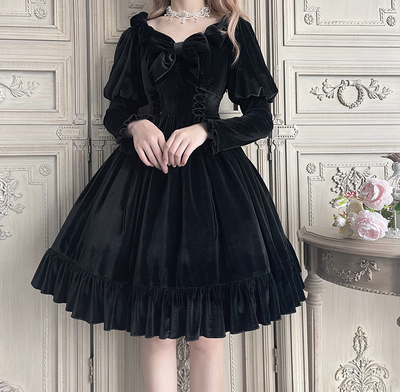 taobao agent Alice girl Genuine velvet retro elegant dress, Lolita style, long sleeve