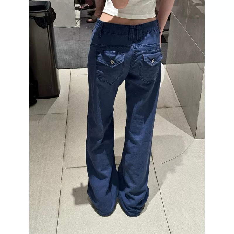 High-Waisted Loose Straight-Leg Wide-Leg Floor-Length Jeans for Tall Women, New Autumn Style, French Workwear Blue Washed Denim High-Waisted Loose Straight-Leg Wide-Leg Floor-Length Jeans for Tall Women, New Autumn Style, French Workwear Blue Washed Denim
