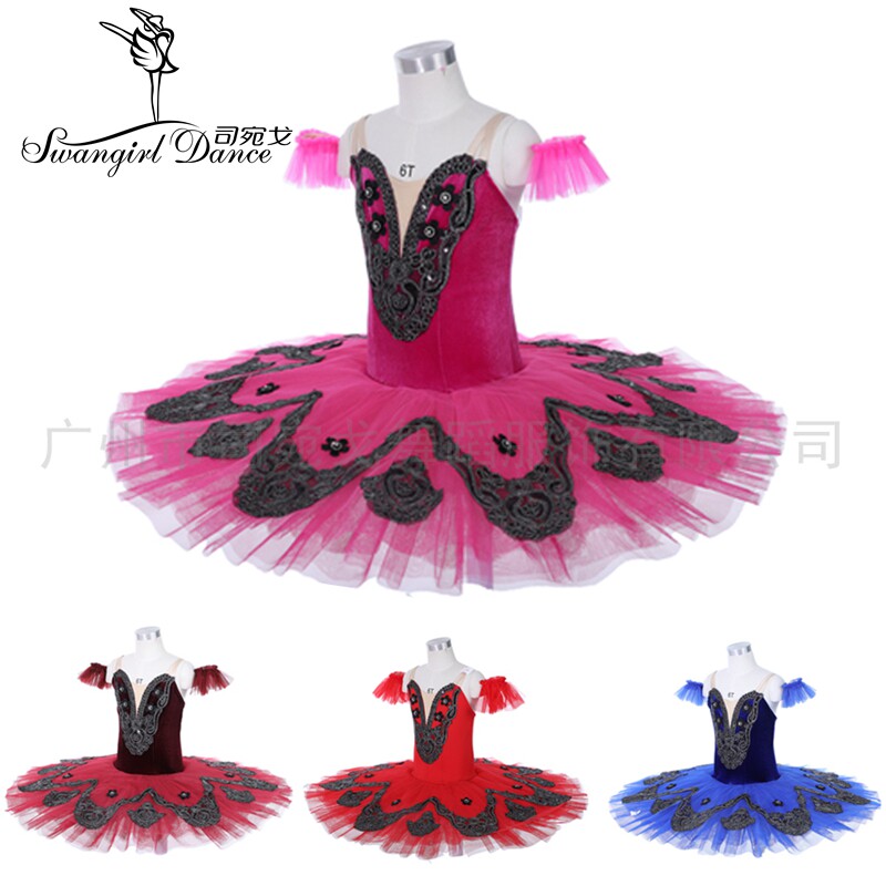 New rose-red ballet competition to play dress Tutu skirt girl group perform fluffy dress multicolored