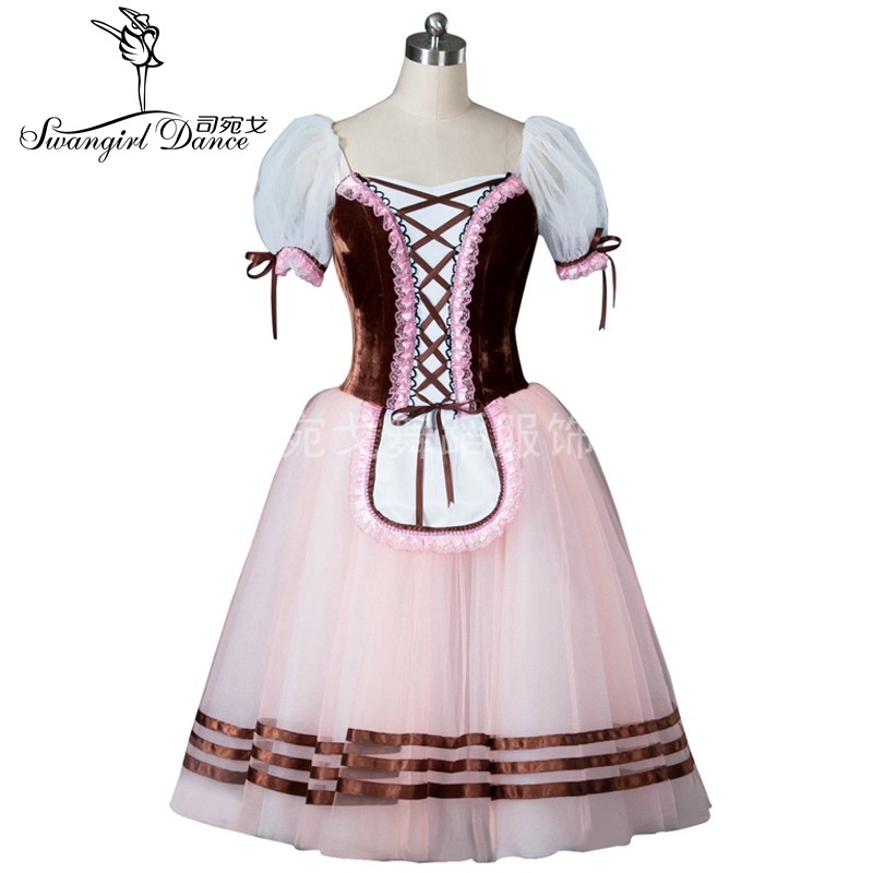 Pink Professional Ballet TUTU Long Dress Giselle Race Dress Skirt Woman 5 Floors Rhombus