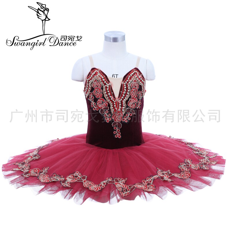 Wine red ballet TUTU skirt Don Quixote performance competition tutu skirt 8-layer gauze skirt costume