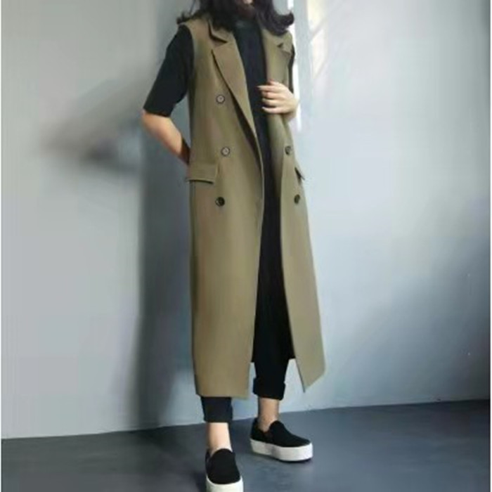 Korean Style New Fashion Suit Vest Long Slim Fit Cashmere Slimming Black Vest Woolen Waistcoat Women's Jacket