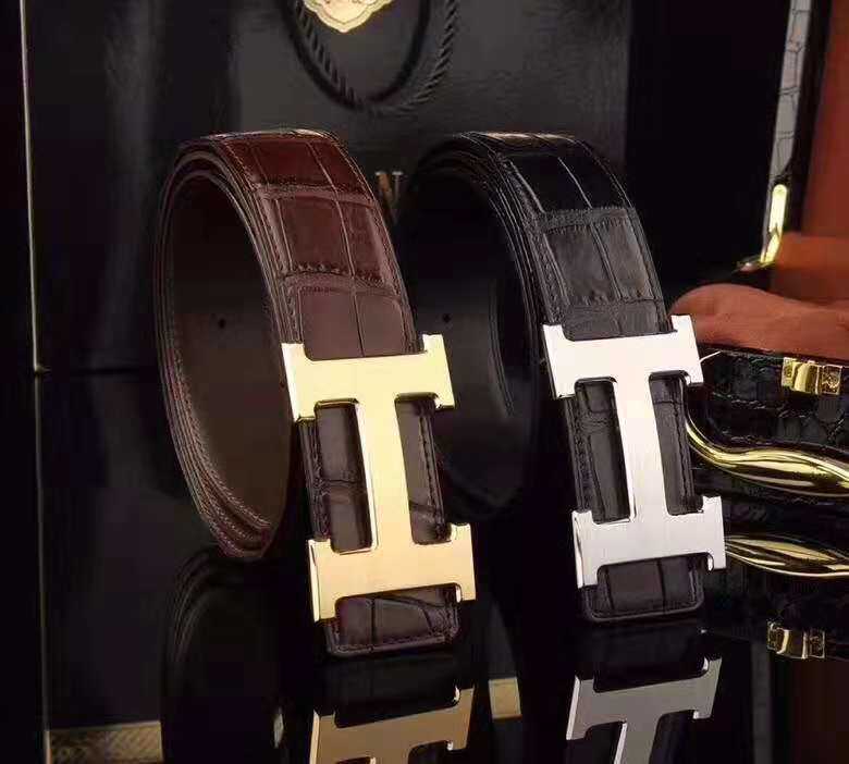 Thai Crocodile Belly Leather Belt H Head Smooth Buckle Genuine Leather Youth Business Casual Fashion 100 Hitch Male Leather Strap
