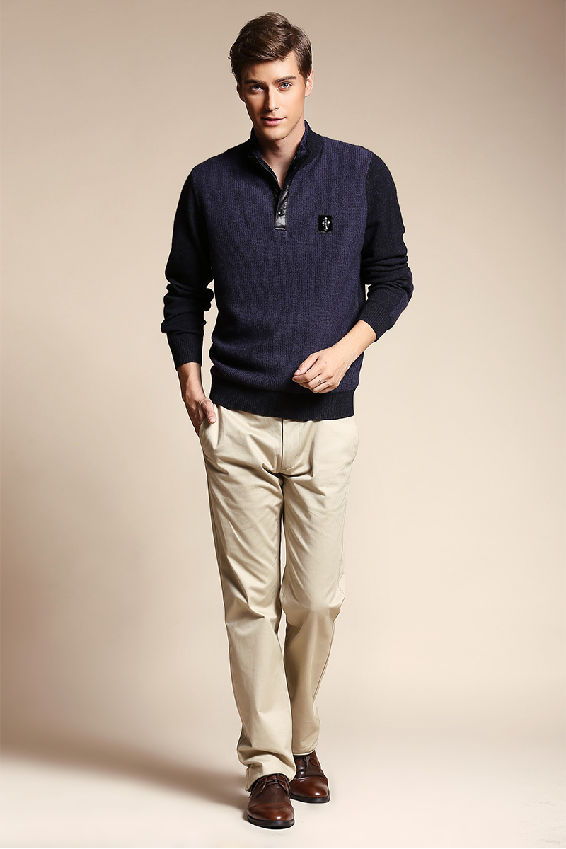 Baikal áo len cashmere mới nam dài tay v-cổ áo len cashmere nguyên chất khâu đầu áo len đích thực áo len mới - Áo len Cashmere áo len nam trung tuổi