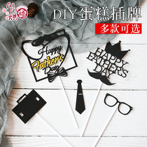 Cake decoration plug black hat beard bow happy birthday baking dessert table dress up flag planting customization