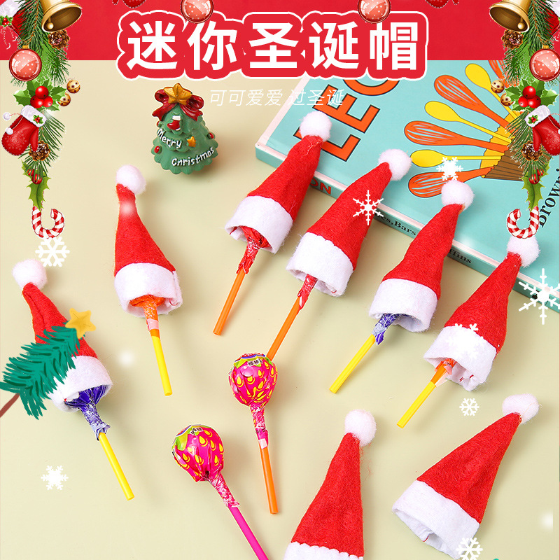 Mini Christmas hats non-woven lollipop Candy Christmas Small Caps Christmas Events Decoration Items Thumb Caps Lollipop-Taobao