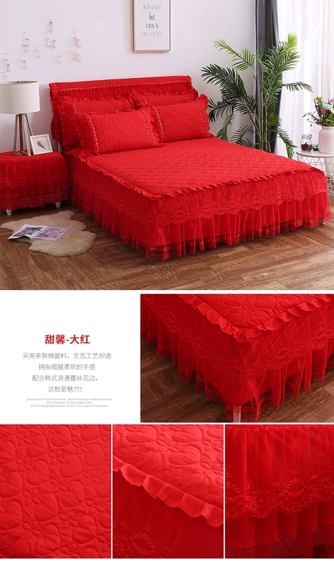 ren Hàn giường bông giường váy bedspread đặt 1.51.8 mét 2.0m dày Simmons tay áo bảo vệ tấm ren - Váy Petti ga giường viền họa tiết