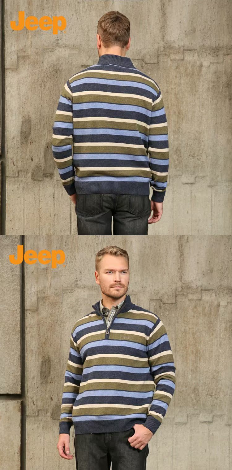 JEEP / Jeep nam mùa đông áo len dây kéo đứng cổ áo Phiên bản châu Âu kích thước lớn áo len trung niên áo len cha - Áo len quần giữ nhiệt nam