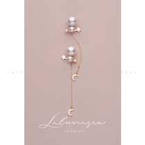 The Moon is a sea star neon Aurora freshwater pearl 18K gold diamond pearl earrings