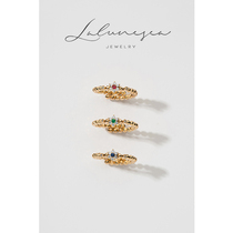 The Moon is sea · flowers · retro gem ring Ruby Sapphire Emerald 18K gold laser beads