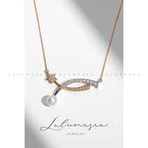 The Moon is sea · meteor and Sea 18K gold color separation process advanced sense light luxury minority women Diamond Pearl Necklace