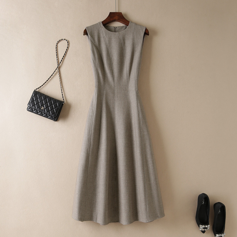 Commuting Sleeveless Dress, Classic A-Line Skirt, Autumn Wool Blend Mid-Length Tank Dress, Spring and Autumn Base Dress
