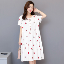 Summer Sleeping Dress Woman Middle Aged Cotton Linen Dress Moms Dress Gats Add Fat Overweight Medium Long Linen Loose Sleepwear