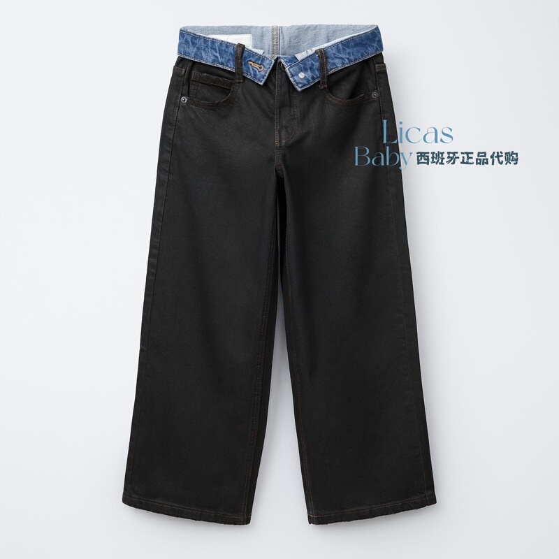 October Spain Zara Genuine Product Purchasing Agent for Parent-Child Clothing, Girls' Rolled Hem Wide-Leg Jeans 4441/726