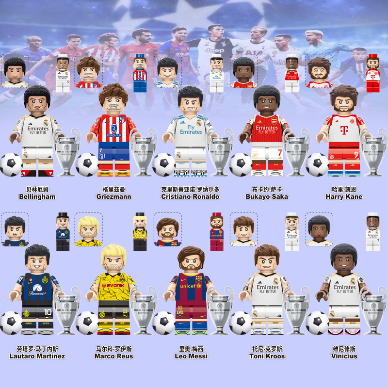 Tv6506 Football Messi Cristiano Ronaldo Bellingham Mbappe Third Party Minifigure Boy Building Block Toy