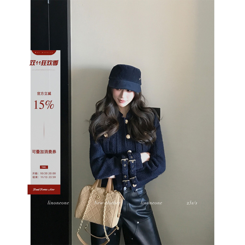 Linoneone Platinum Balmain Design-Inspired Rich Girl Vintage Gold Button Sleeve Tab Chanel-Style Short Jacket