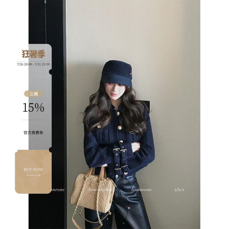 Linoneone Platinum Balmain Design-Inspired Rich Girl Vintage Gold Button Sleeve Tab Chanel-Style Short Jacket