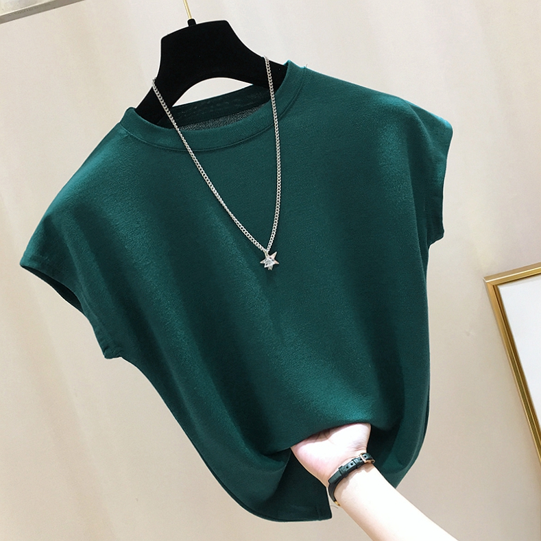 Ice Silk Short Sleeve T-Shirt Woman Summer 2023 New Korean Version Loose Ins Tide Pure Color Round Collar Foreign Air Short blouses women-Taobao