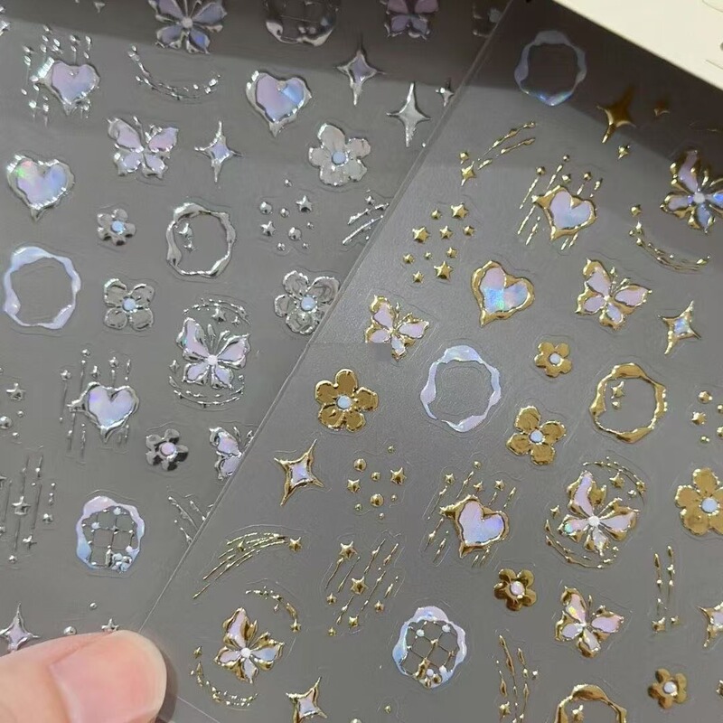 Best-Selling Dreamy Gold Butterfly Nail Stickers, Metallic Heart Starburst Y2K Sweet Cool Super Fairy Hot Silver Nail Stickers