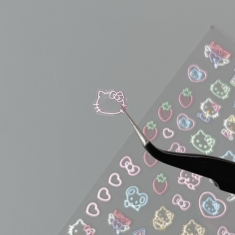 Kt Cat Embossed 3D Nail Stickers Korean Style Cute DIY Waterproof Dopamine Nail Stickers for Students