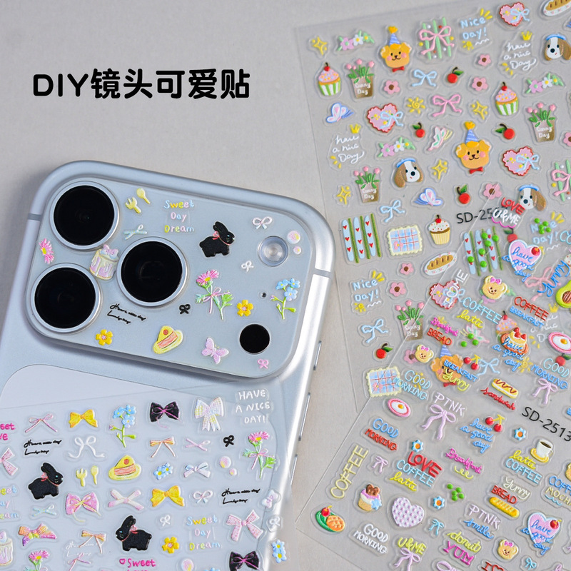 Ins Style Cute Cartoon Phone Case Stickers 5D Embossed Phone Lens DIY Stickers Bluetooth Earphone Case Nail Stickers Ins Style Cute Cartoon Phone Case Stickers 5D Embossed Phone Lens DIY Stickers Bluetooth Earphone Case Nail Stickers