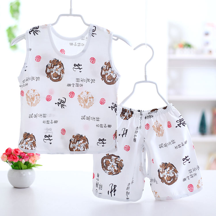 Bé bông vest quần short phù hợp với bông mùa hè bé không tay sling quần áo mỏng phần nhân tạo bông quần áo trẻ em