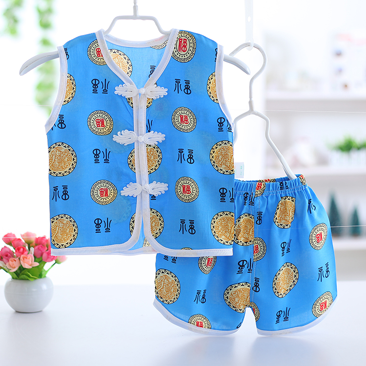 Bé bông vest quần short phù hợp với bông mùa hè bé không tay sling quần áo mỏng phần nhân tạo bông quần áo trẻ em