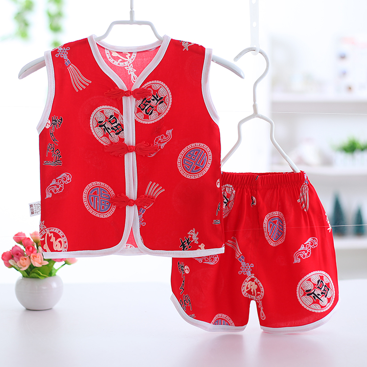 Bé bông vest quần short phù hợp với bông mùa hè bé không tay sling quần áo mỏng phần nhân tạo bông quần áo trẻ em