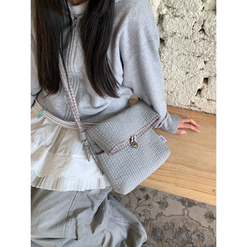 Coward Savior Original Gray Messenger Bag Large Capacity Japanese Commuting Versatile Plaid Lightweight Single Shoulder Crossbody Bag