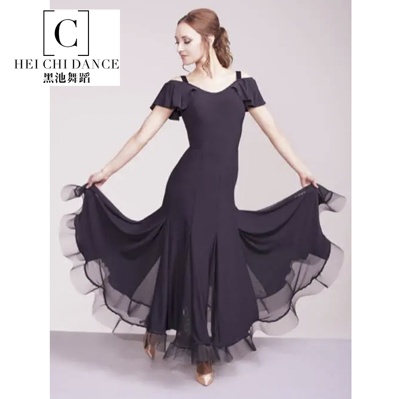 National Standard Dance Modern Dance New V - collar Dress Short Practice Dress Waltz Friendship Short Shoulder Swing Dress