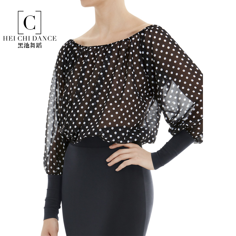 2020 new black pool dance national standard dance social dance wave point snow spinning loose bunches long sleeves practice blouses T002